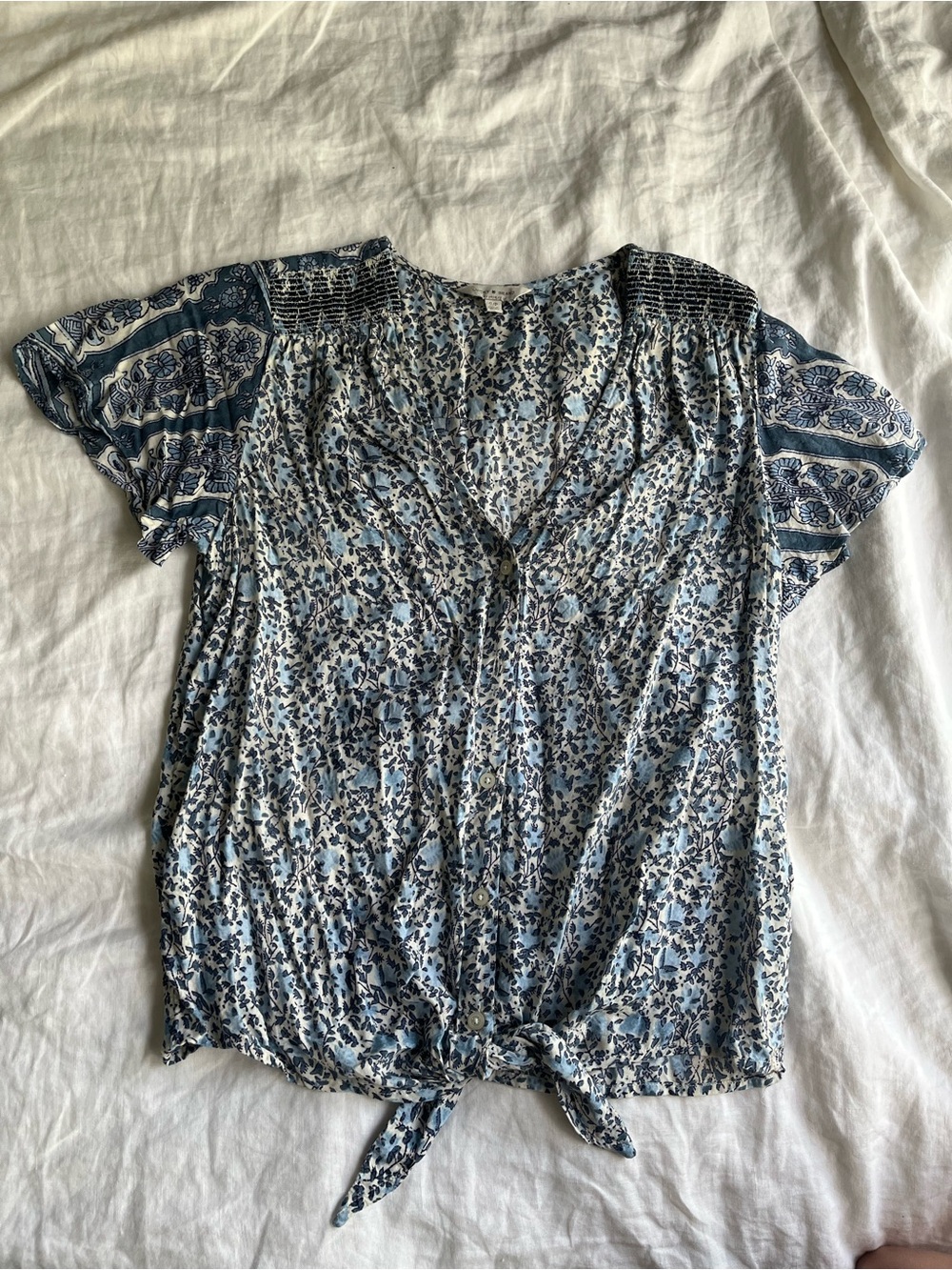 Lucky Blue Floral Tie-Front Women’s Top